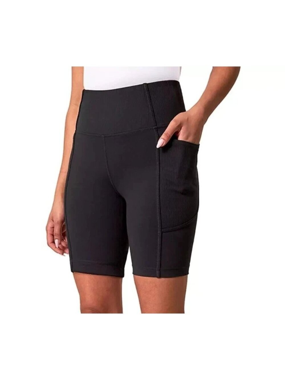 NWT Mondetta Women's L Black Active Bike Shorts Moisture Wicking B0594